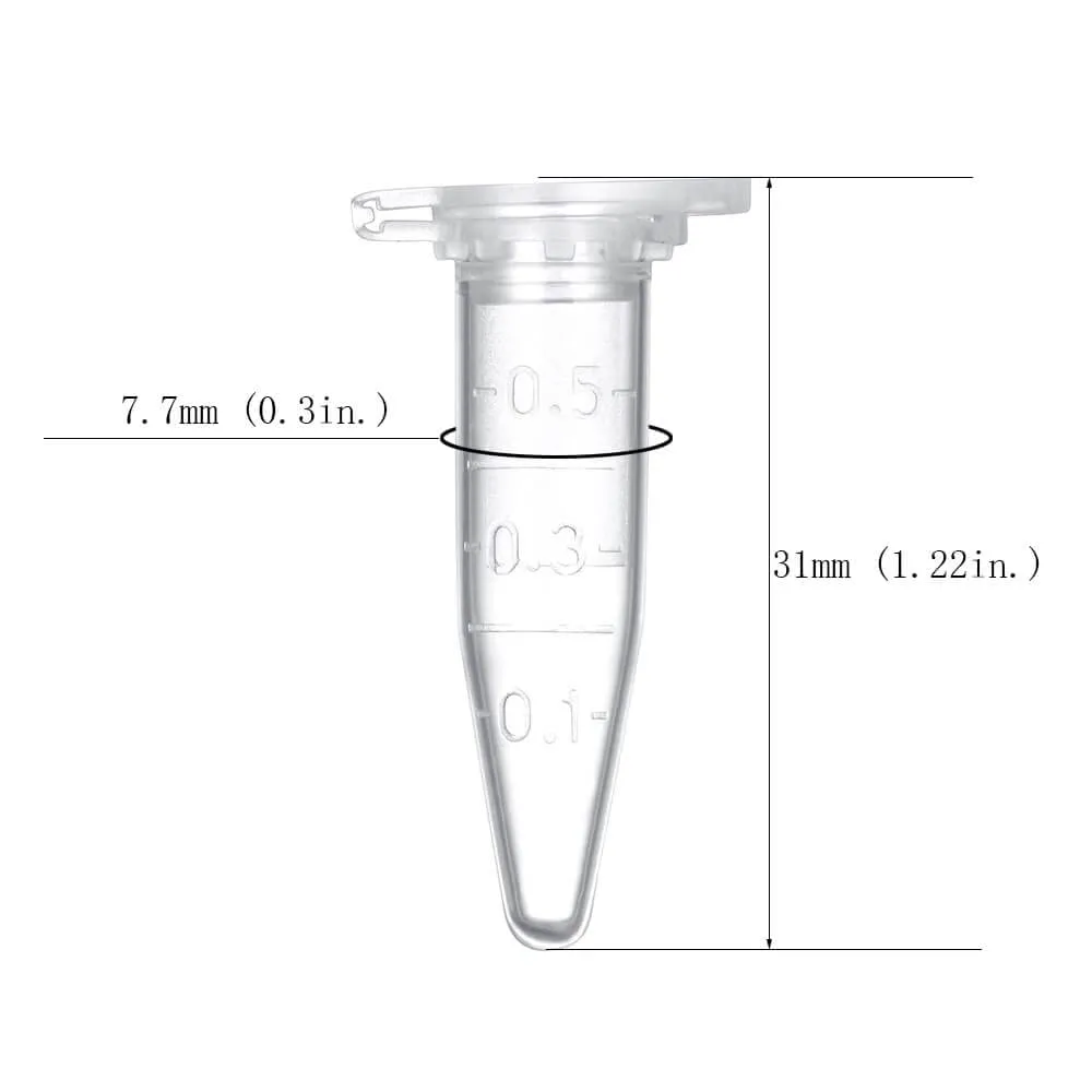 0.5ml Microcentrifuge Tubes 1000pcs, EO Sterilized Plastic Small Vials with Caps for Sample Storage Without Leakage(1000)