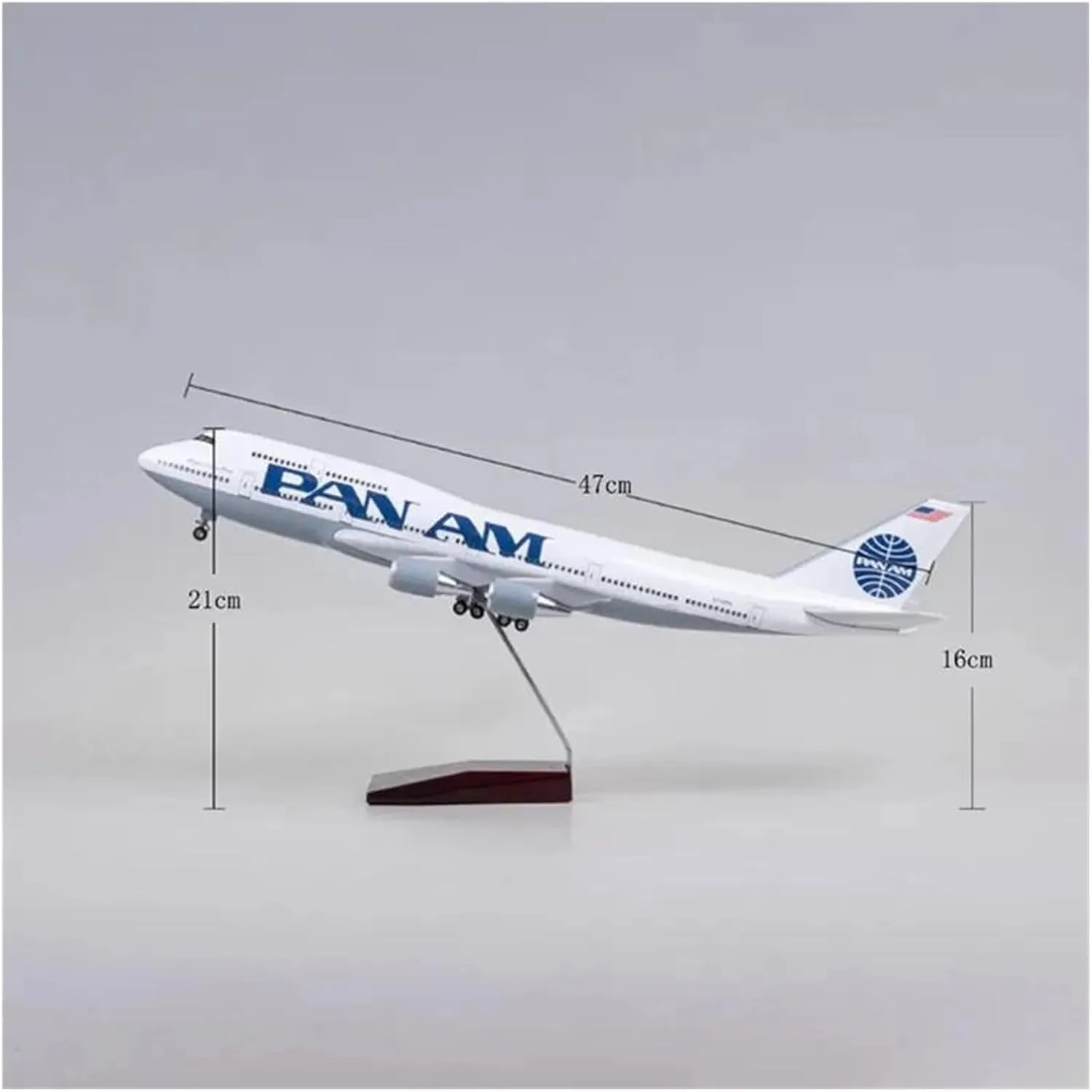 1 150 Scale for B747 Airline Model Airplane Resin Diecast Miniature Plane with Wheel Landing Gear for Collection Display(with lamp)