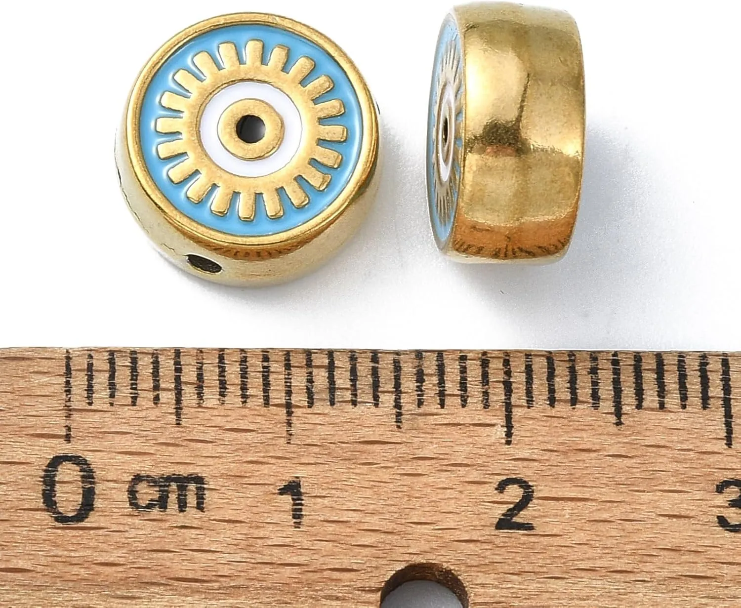 10 Pcs Colorful Enamel Evil Eye Beads Stainless Steel Flat Round Coin Beads Small Metal Spacer Beads for Keychain Bag Chain Bracelet Jewelry Making