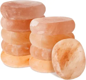 10 Pcs Flat Oval Massage Stone 3.5 x 1 x 2.6 Crystal Hand Carved Stone for Massage Therapy Himalayan Salt Massage Rocks Natural Pink Heated Warmer Stone for Spa Massage Salt and Sugar