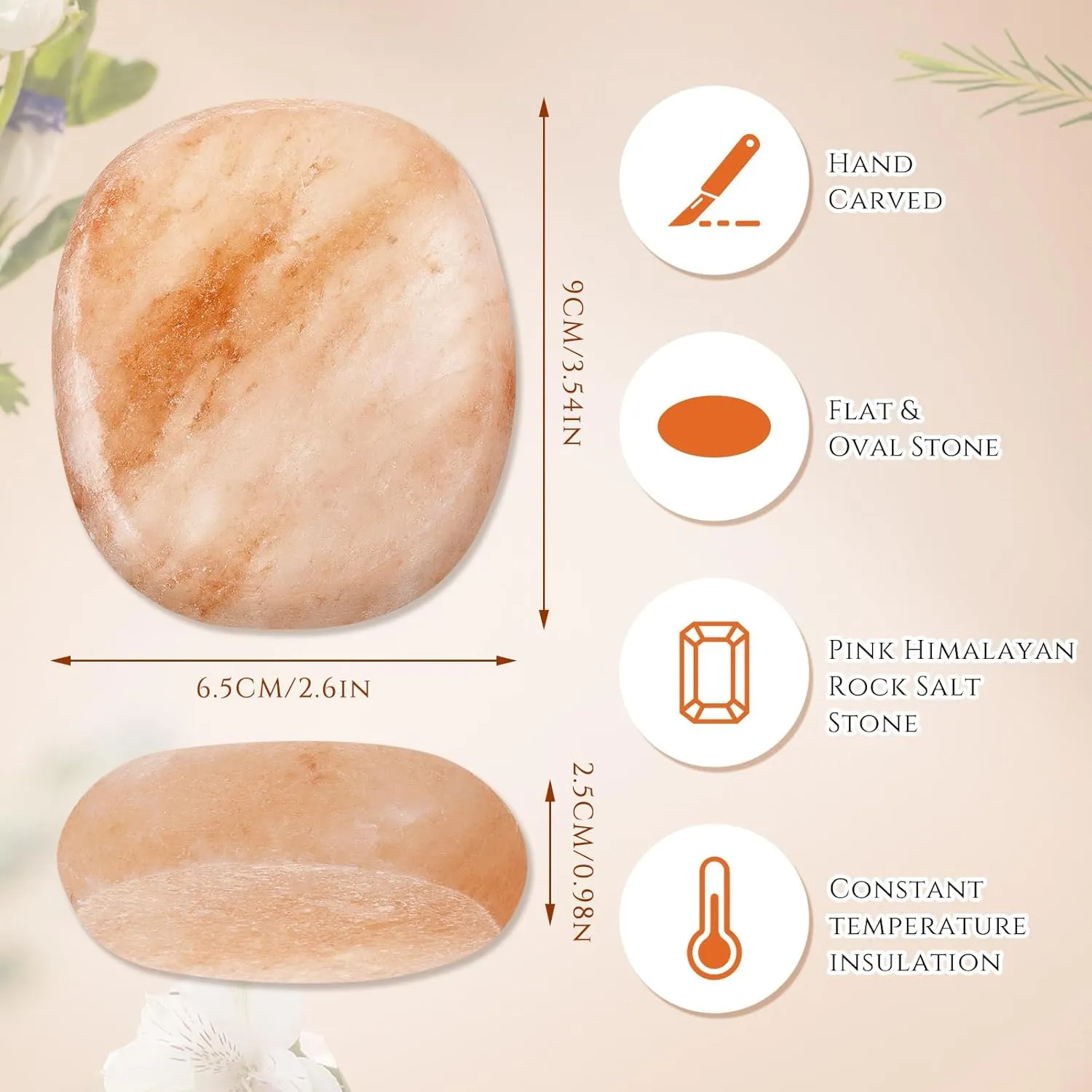 10 Pcs Flat Oval Massage Stone 3.5 x 1 x 2.6 Crystal Hand Carved Stone for Massage Therapy Himalayan Salt Massage Rocks Natural Pink Heated Warmer Stone for Spa Massage Salt and Sugar