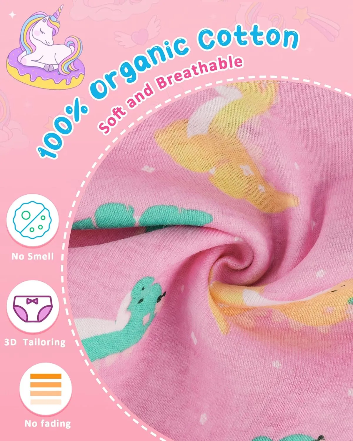 100% Cotton Girls Underwear Tagless Comfort Toddler Panties (6-Pack)