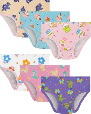 100% Cotton Girls Underwear Tagless Comfort Toddler Panties (6-Pack)