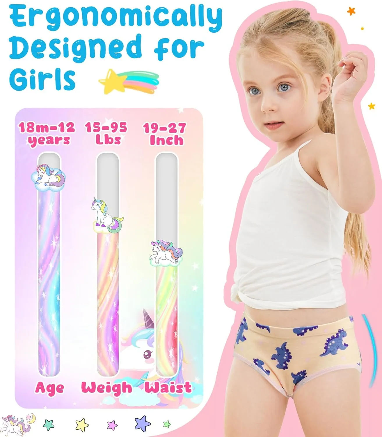 100% Cotton Girls Underwear Tagless Comfort Toddler Panties (6-Pack)