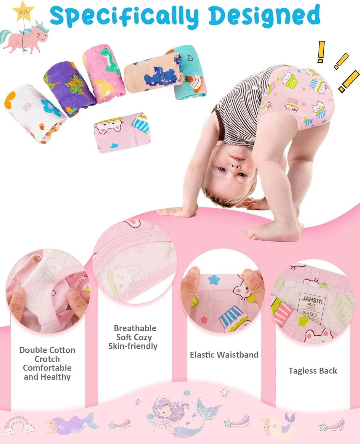100% Cotton Girls Underwear Tagless Comfort Toddler Panties (6-Pack)