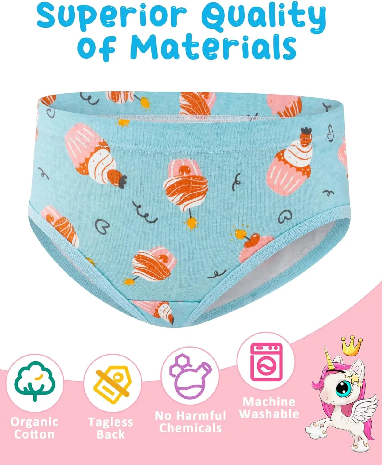 100% Cotton Girls Underwear Tagless Comfort Toddler Panties (6-Pack)