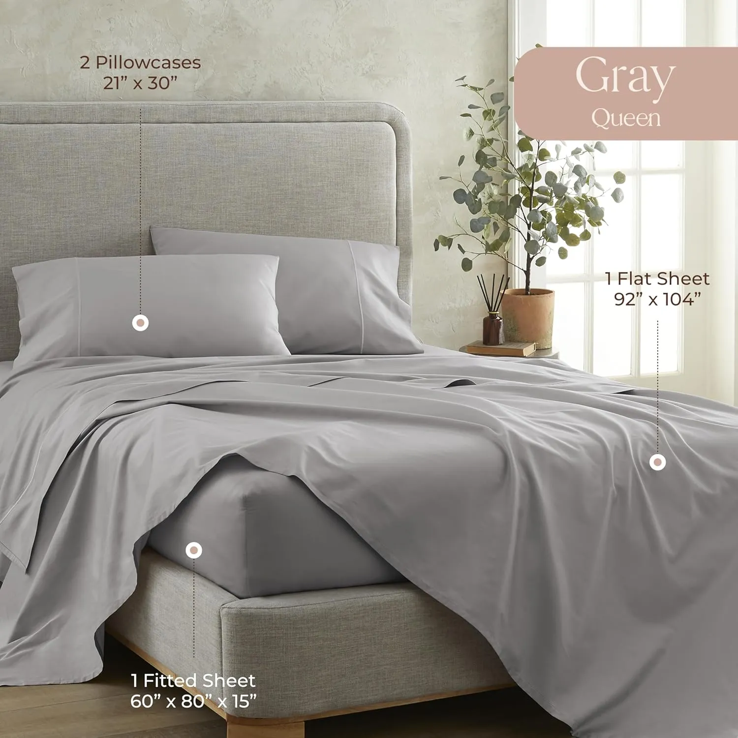 100% Organic Cotton Sheets Queen Size - GOTS Certified Organic Bed Sheets with Deep Pocket 500 Thread Count and Cozy Sateen Weave Gets Softer with Each Wash - Luxury 4 Piece Set (Gray, Queen)