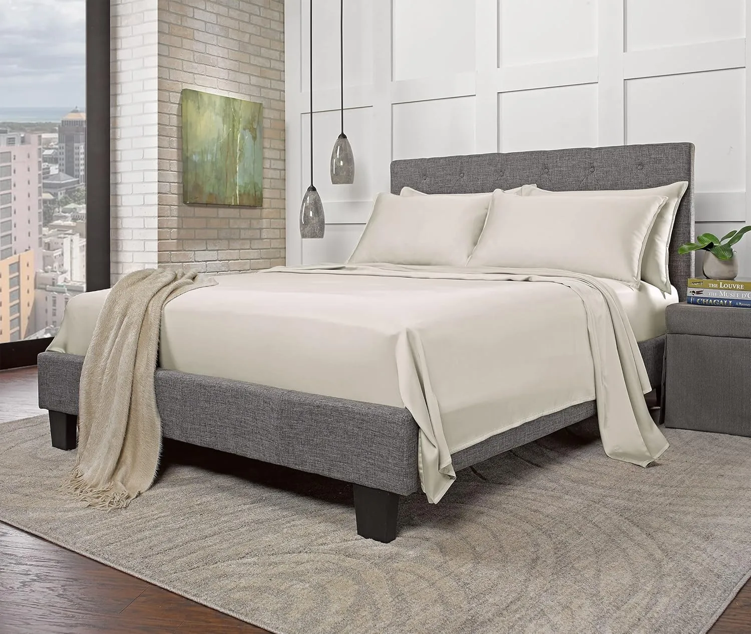 100% Organic Eucalyptus Bed Sheets Full Size 4 Piece Set, Tencel Lyocell, Silky Soft & Smooth, Breathable, 16 Inch Deep Pockets, 1 Fitted, 1 Flat, 2 Pillowcases (Full, Ivory)