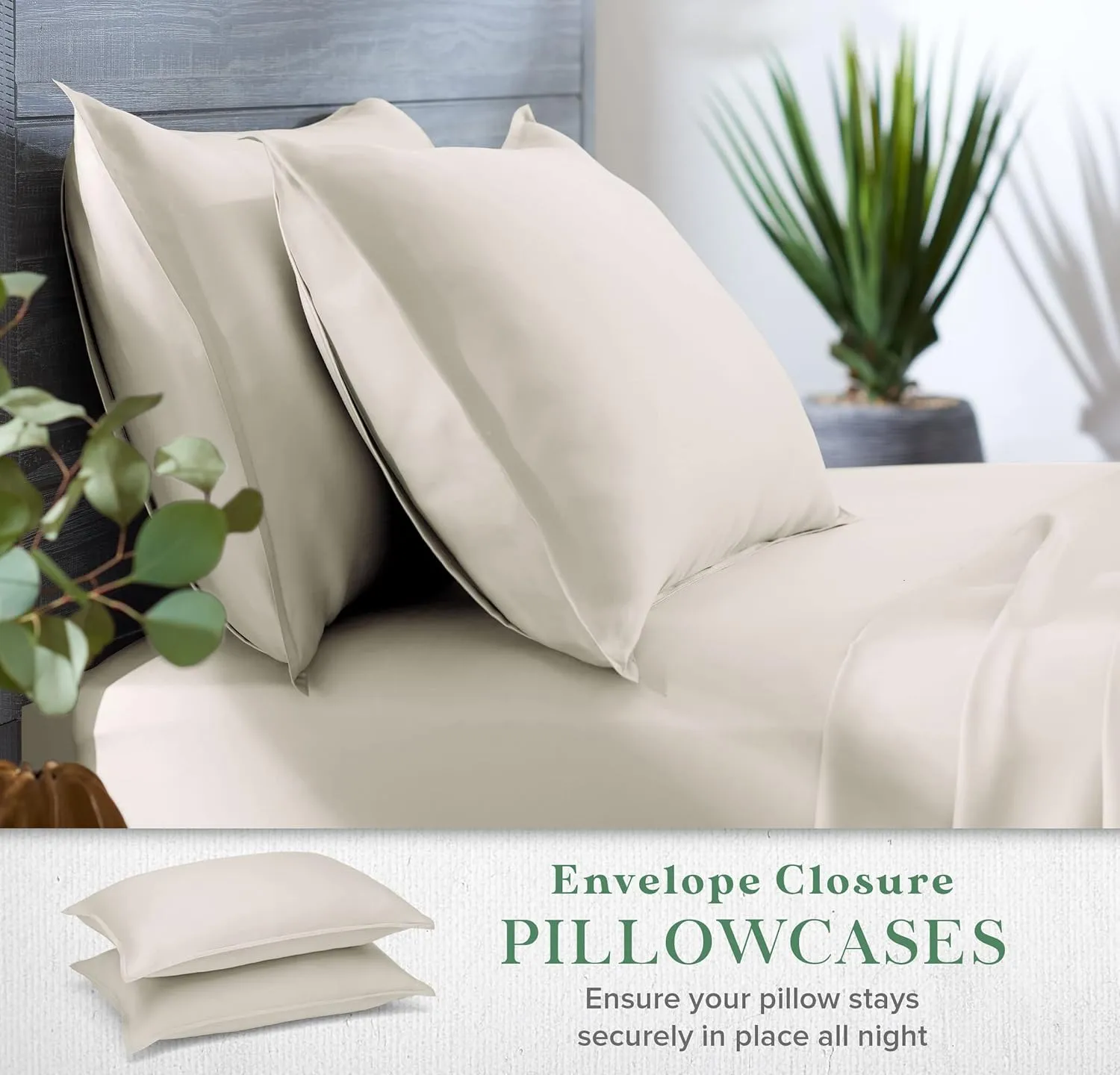 100% Organic Eucalyptus Bed Sheets Full Size 4 Piece Set, Tencel Lyocell, Silky Soft & Smooth, Breathable, 16 Inch Deep Pockets, 1 Fitted, 1 Flat, 2 Pillowcases (Full, Ivory)