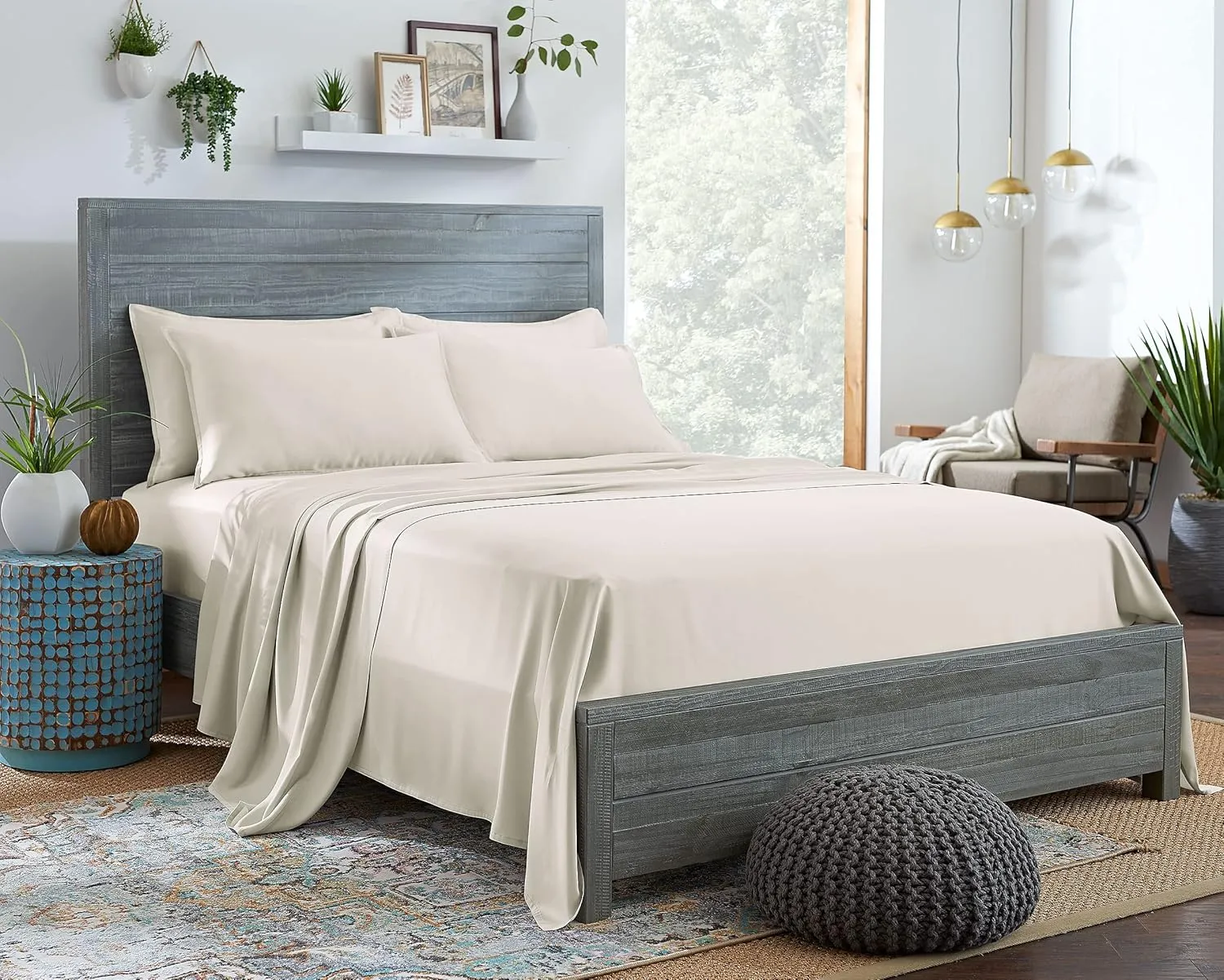 100% Organic Eucalyptus Bed Sheets Full Size 4 Piece Set, Tencel Lyocell, Silky Soft & Smooth, Breathable, 16 Inch Deep Pockets, 1 Fitted, 1 Flat, 2 Pillowcases (Full, Ivory)