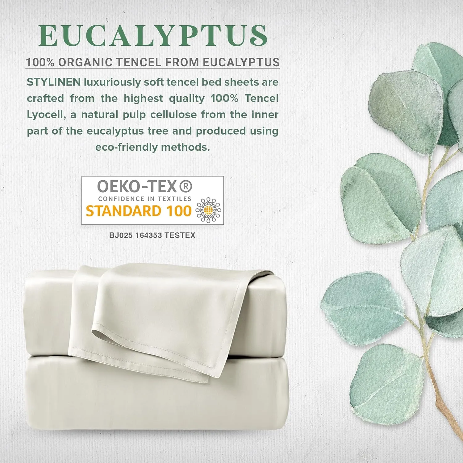 100% Organic Eucalyptus Bed Sheets Full Size 4 Piece Set, Tencel Lyocell, Silky Soft & Smooth, Breathable, 16 Inch Deep Pockets, 1 Fitted, 1 Flat, 2 Pillowcases (Full, Ivory)
