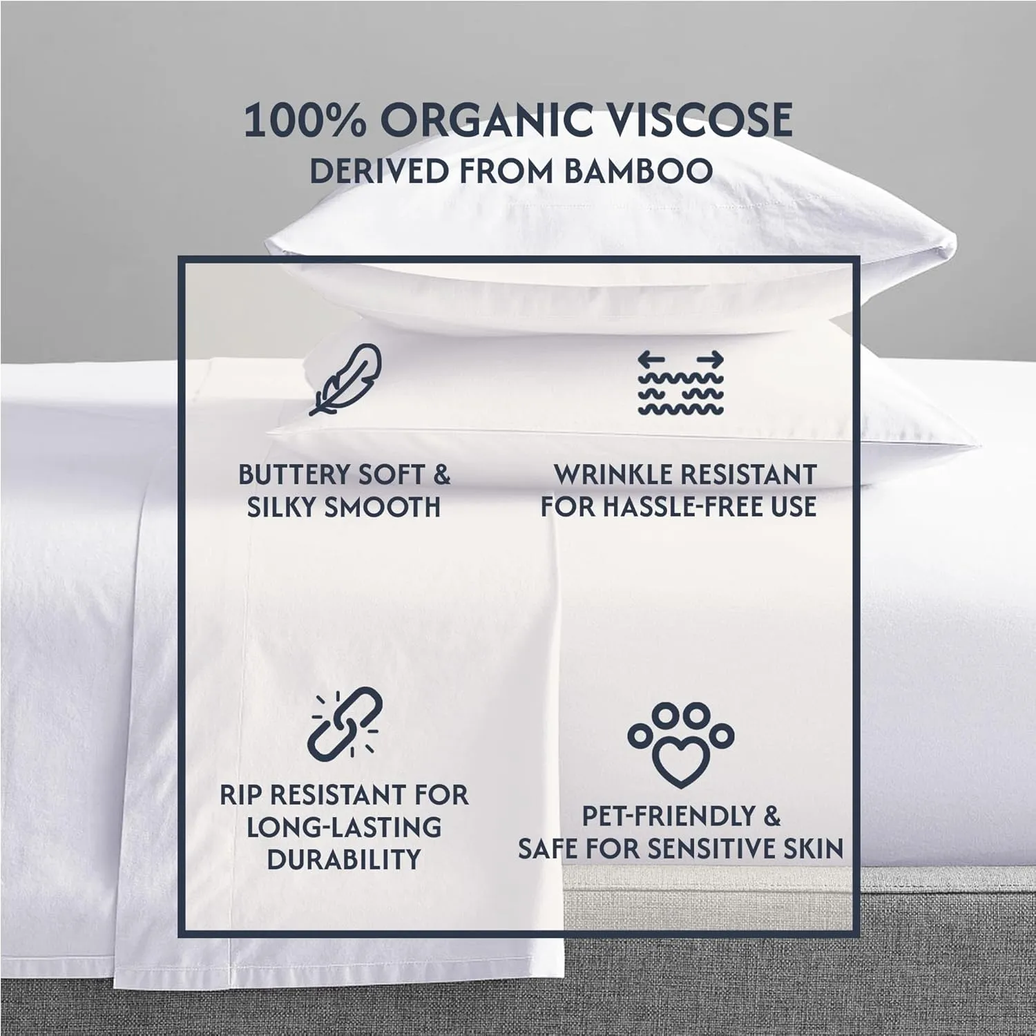 100% Organic Viscose Derived from Bamboo Cal King Sheet Set - The Only Sheets with 100% Pure Viscose & No Blend - Luxuriously Soft, Breathable & Naturally Cooling - Ideal for Sensitive Skin - White