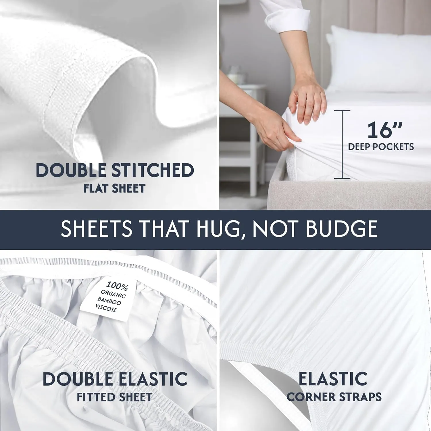 100% Organic Viscose Derived from Bamboo Cal King Sheet Set - The Only Sheets with 100% Pure Viscose & No Blend - Luxuriously Soft, Breathable & Naturally Cooling - Ideal for Sensitive Skin - White