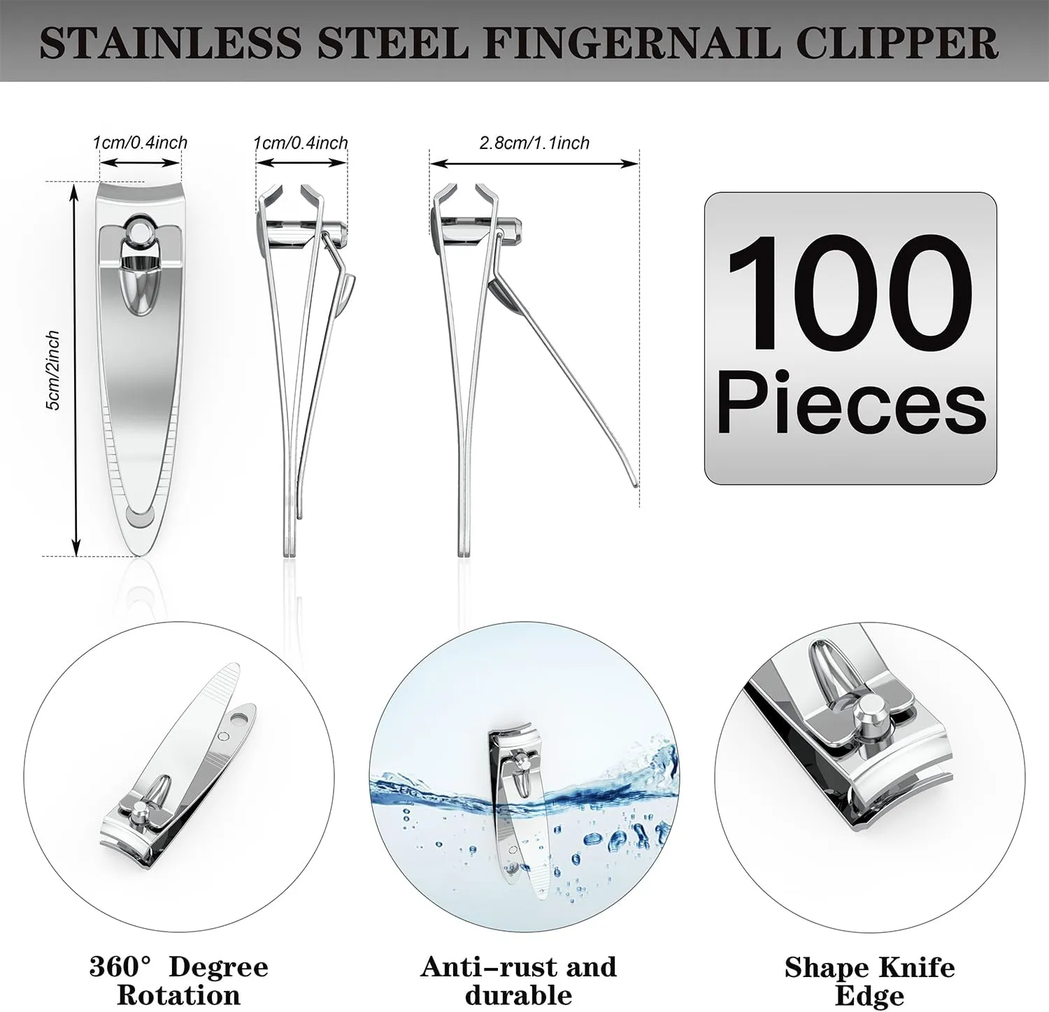 100 Pieces Nail Clippers Flat Toenail Clippers Stainless Steel Toenail Clippers Manicure Pedicure Sturdy Trimmer Set for Men and Women