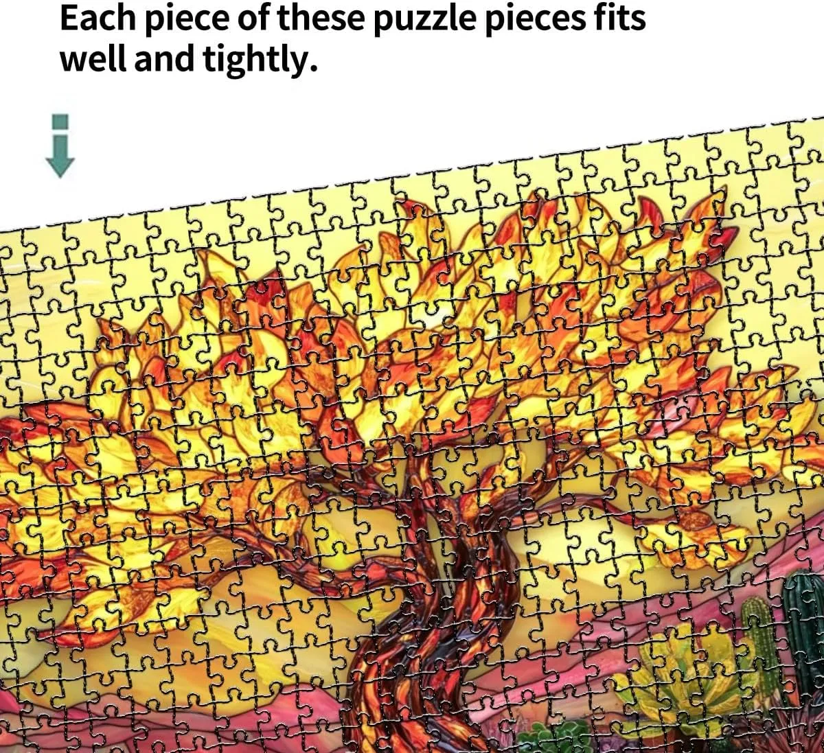 1000 Piece Puzzle Stained Glass Tree Desert Vibrant Flame Like Leaves 20" x 30" Countdown Indoor Activities Difficult Jigsaw Puzzle Set for Adults, Children - Educational Toys Gift