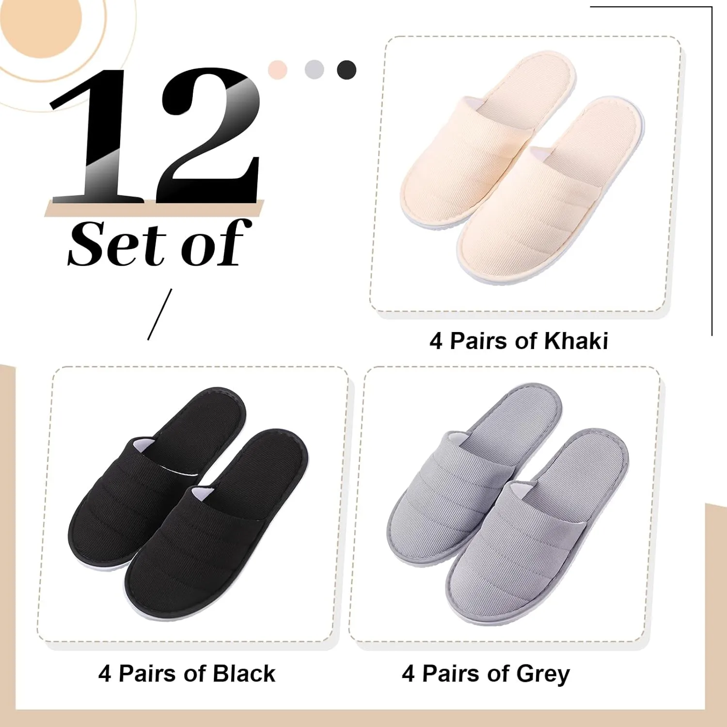 12 Pairs Disposable Slippers Hotel Guests Bulk Slipper Pack Non Slip Spa Women Men Wedding Comfort