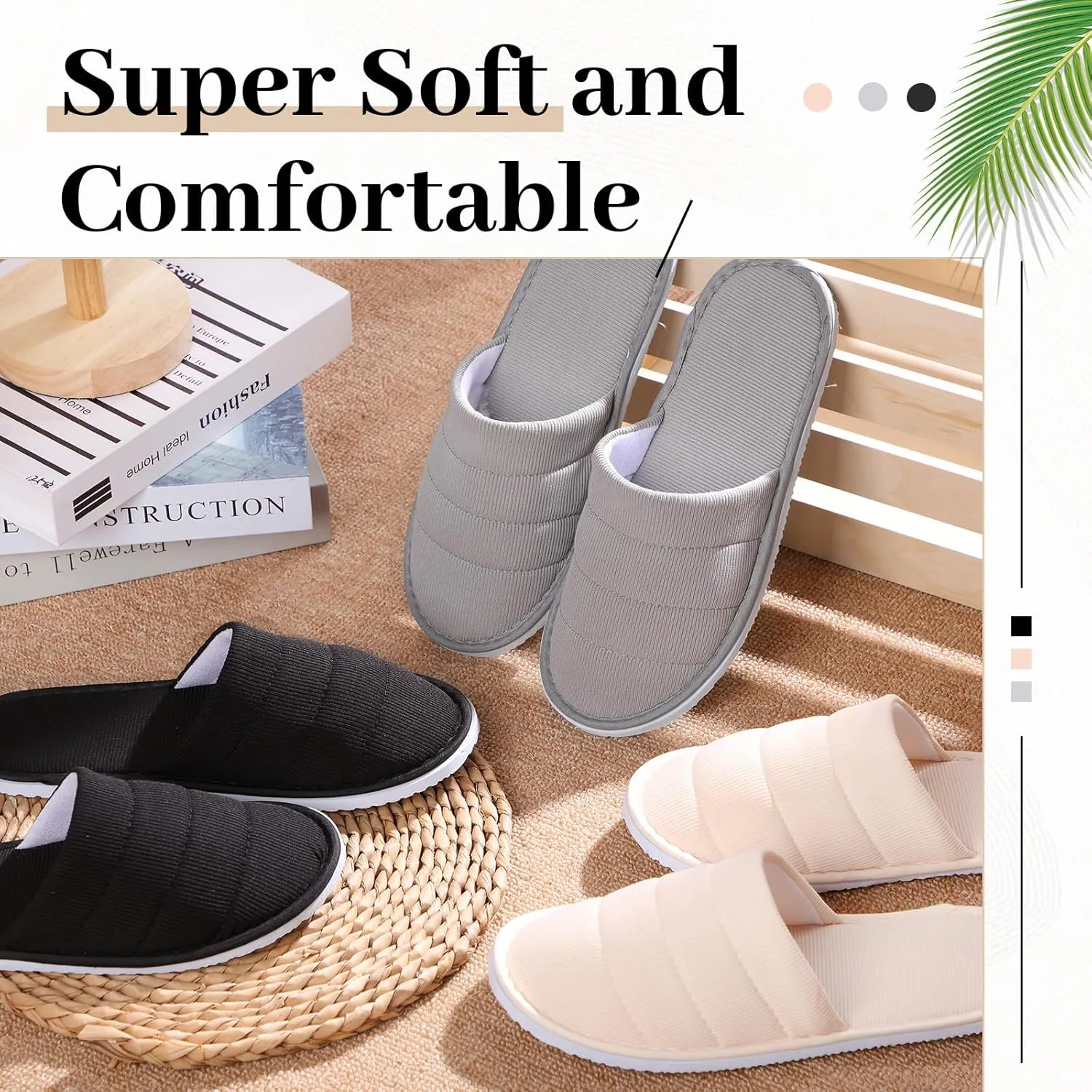 12 Pairs Disposable Slippers Hotel Guests Bulk Slipper Pack Non Slip Spa Women Men Wedding Comfort