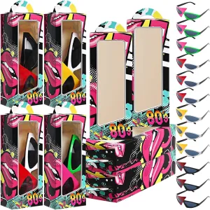 12 Set 80s Party Favors Includes Novelty Sunglasses and 80s 90s Theme Party Gift Boxes Asymmetric Glasses For Birthday Decoration Retro Neon Hip Hop Supplies