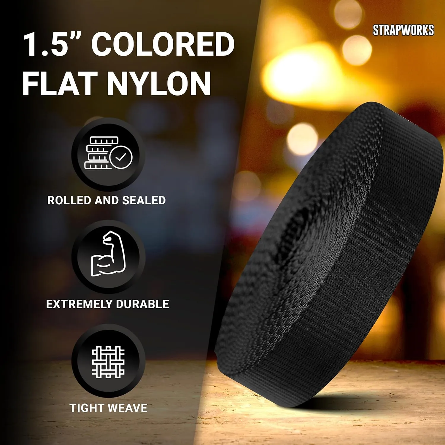1.5 Inch Heavy Duty Nylon Webbing Strap Roll for Belt, Backpack, Sling, Collar, Leash, Strapping and More, 10, 20, or 50 Yards, Over 20 Colors