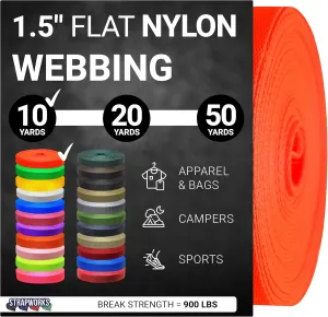 1.5 Inch Heavy Duty Nylon Webbing Strap Roll for Belt, Backpack, Sling, Collar, Leash, Strapping and More, 10, 20, or 50 Yards, Over 20 Colors