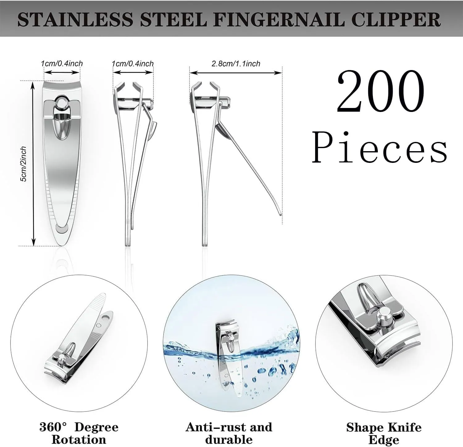 200 Pieces Nail Clippers Flat Toenail Clippers Stainless Steel Toenail Clippers Manicure Pedicure Sturdy Trimmer Set for Men and Women