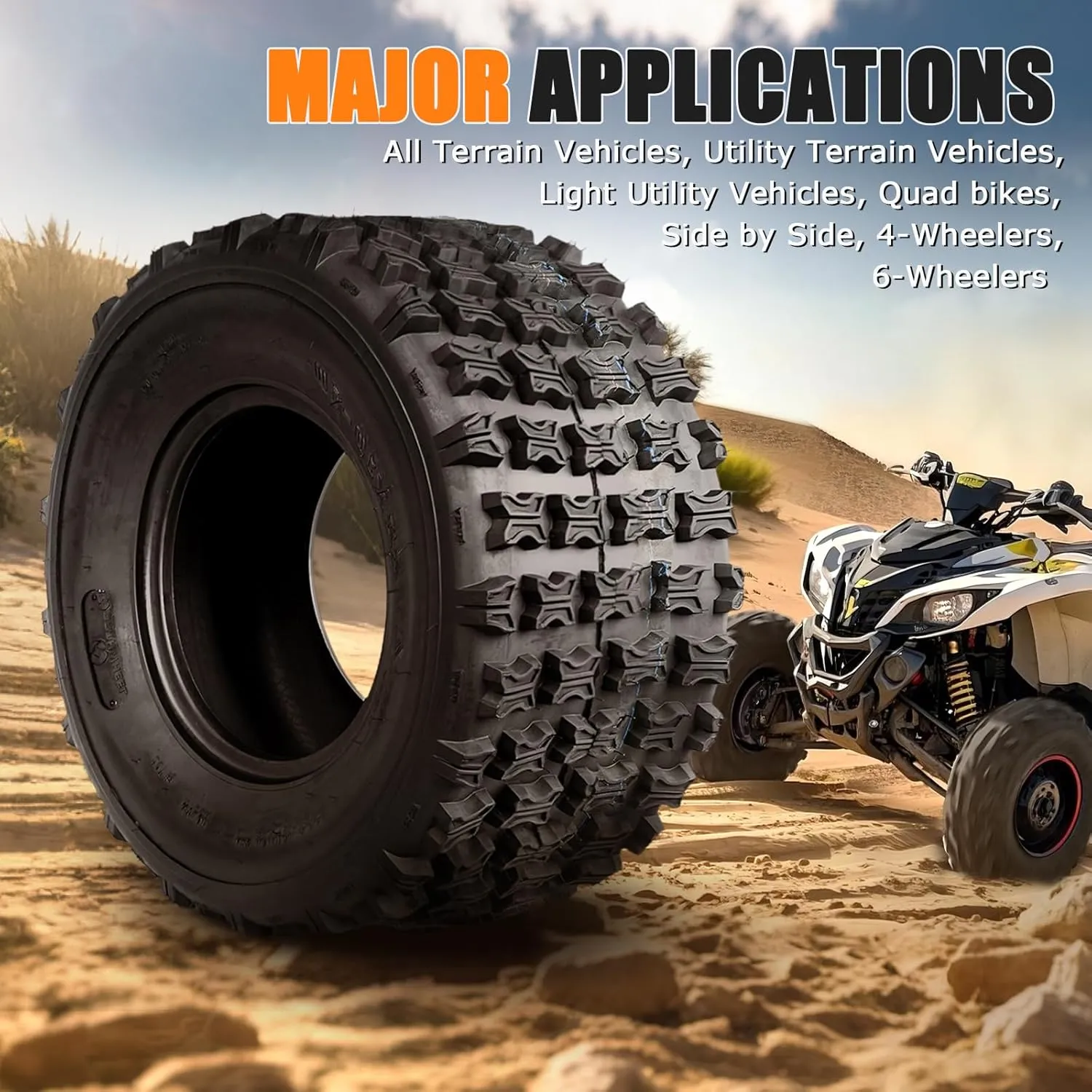 22x10-10 ATV UTV Tires 22x10x10 All Terrain Knobby Sport Tires for All Trail Sand Mud Off-Road Tire, 6-Ply Tubeless, Pair of 2