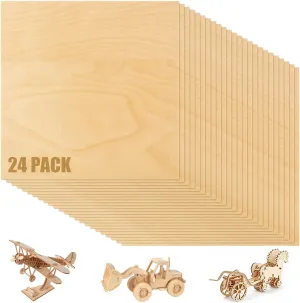 24 Pack 3mm Basswood Sheets, 10 x 10 x 1/8 Inch Plywood Sheets for Crafts, 1/8" Unfinished Plywood Wood for Laser Cutting, Engraving, DIY Crafts, Wood Burning, Painting, Model Carving