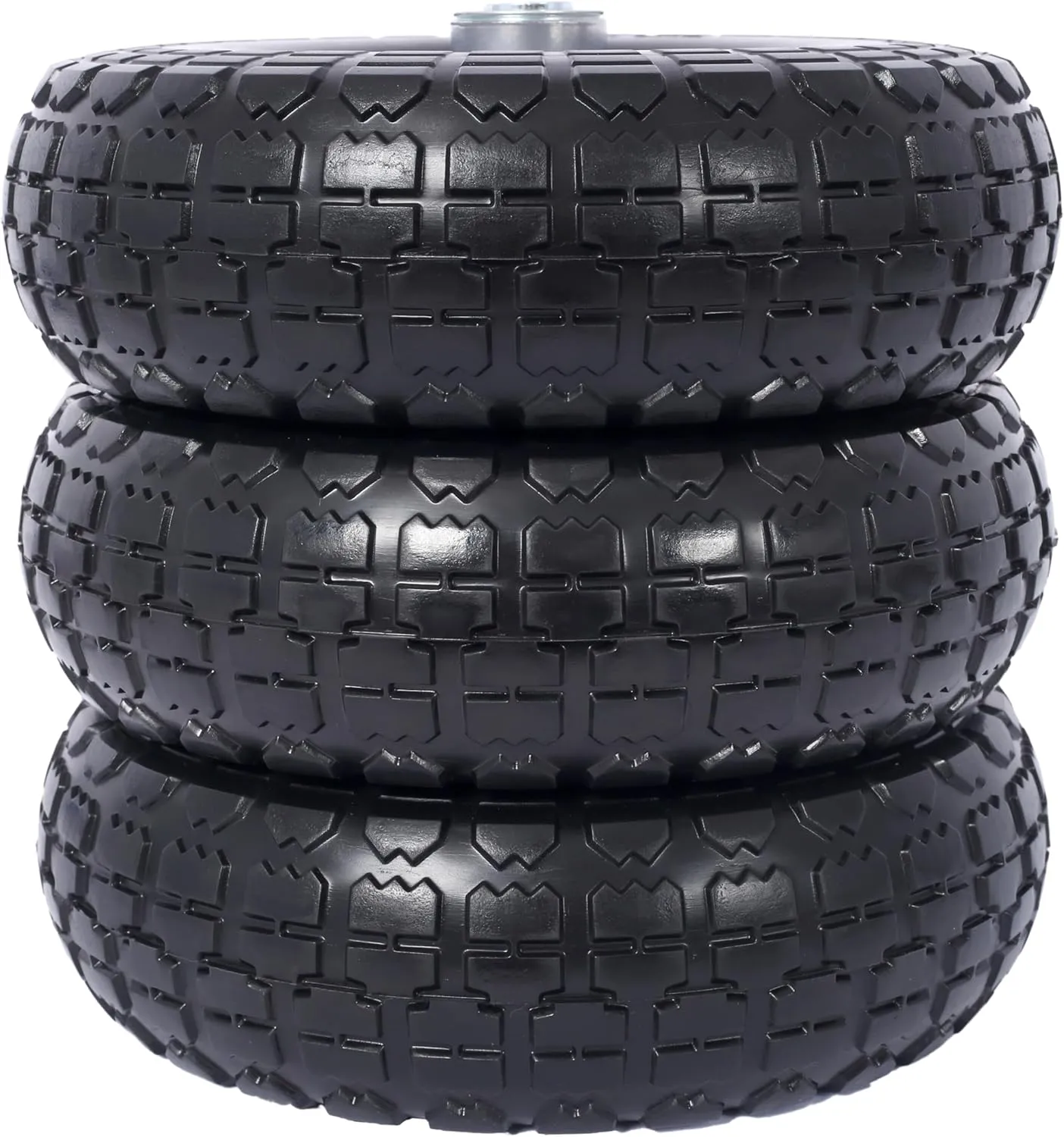 4 PCS Heavy-Duty Flat free PU foam Tire and Wheel - 4.10/3.50-4", 10" Diameter, 5/8" Axle Bore Hole, 2.2" Offset Hub and Double Sealed Bearings for Hand Trucks Replacement (Black   Silver)