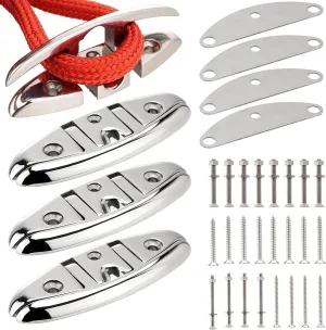 5 inch/6 inch Boat Folding Cleats, 316 Stainless Steel Flip-up Marine Dock Rope Cleats with Backing Plates and Screws, Compatible with Kayak Yacht Pontoon Boat