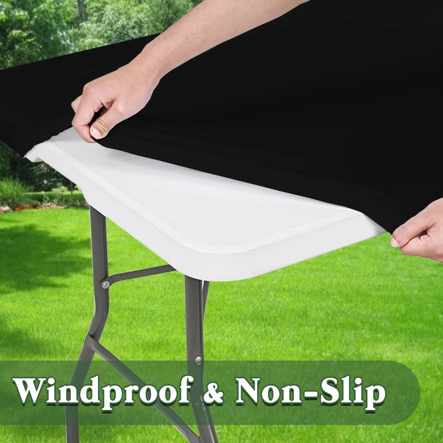 6 Pack Picnic Table Cover Fitted Tablecloth for 6 Foot Rectangle Tables Elastic Waterproof Stretch Washable Patio Folding Outdoor Spandex Table Cloth for Camping Banquet and Parties (Black,30" x 72")