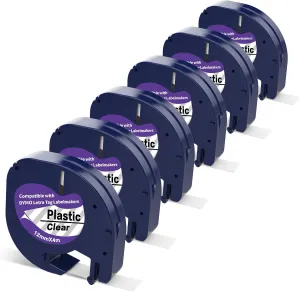 6 X Compatible with 16952 12mm x 4m Plastic Transparent Label Tape Replacement for Dymo Letratag Refills Clear for Letra Tag LT 100H 100T QX50 Handhel……