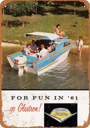 7 x 10 METAL SIGN - 1961 Glastron Pleasure Boats - Vintage Rusty Look