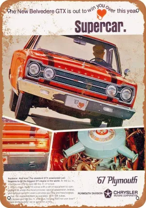 7 x 10 METAL SIGN - 1967 Plymouth Belvedere GTX 440 Supercar - Vintage Rusty Look