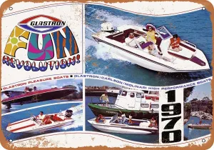 7 x 10 METAL SIGN - 1970 Glastron Boats - Vintage Rusty Look