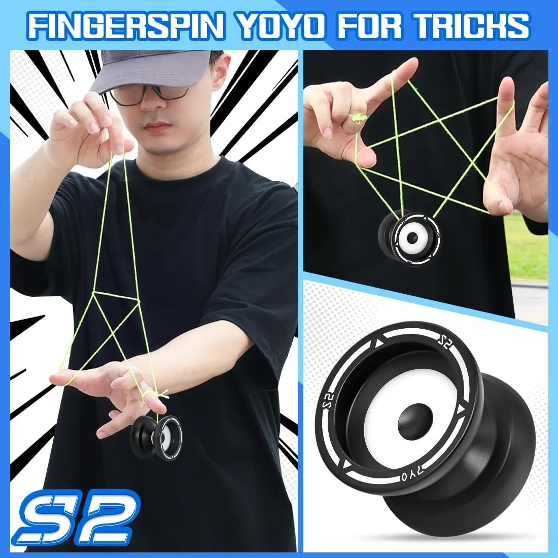 7YO S2 Responsive Yoyo for Kids, Dual Purpose Yoyo Professional Finger Spin Trick Yo-Yo for Adults with 10 Strings, Case, Unresponsive Bearing, Axle, Bearing Removal Tools