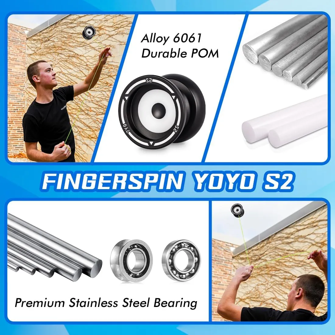 7YO S2 Responsive Yoyo for Kids, Dual Purpose Yoyo Professional Finger Spin Trick Yo-Yo for Adults with 10 Strings, Case, Unresponsive Bearing, Axle, Bearing Removal Tools