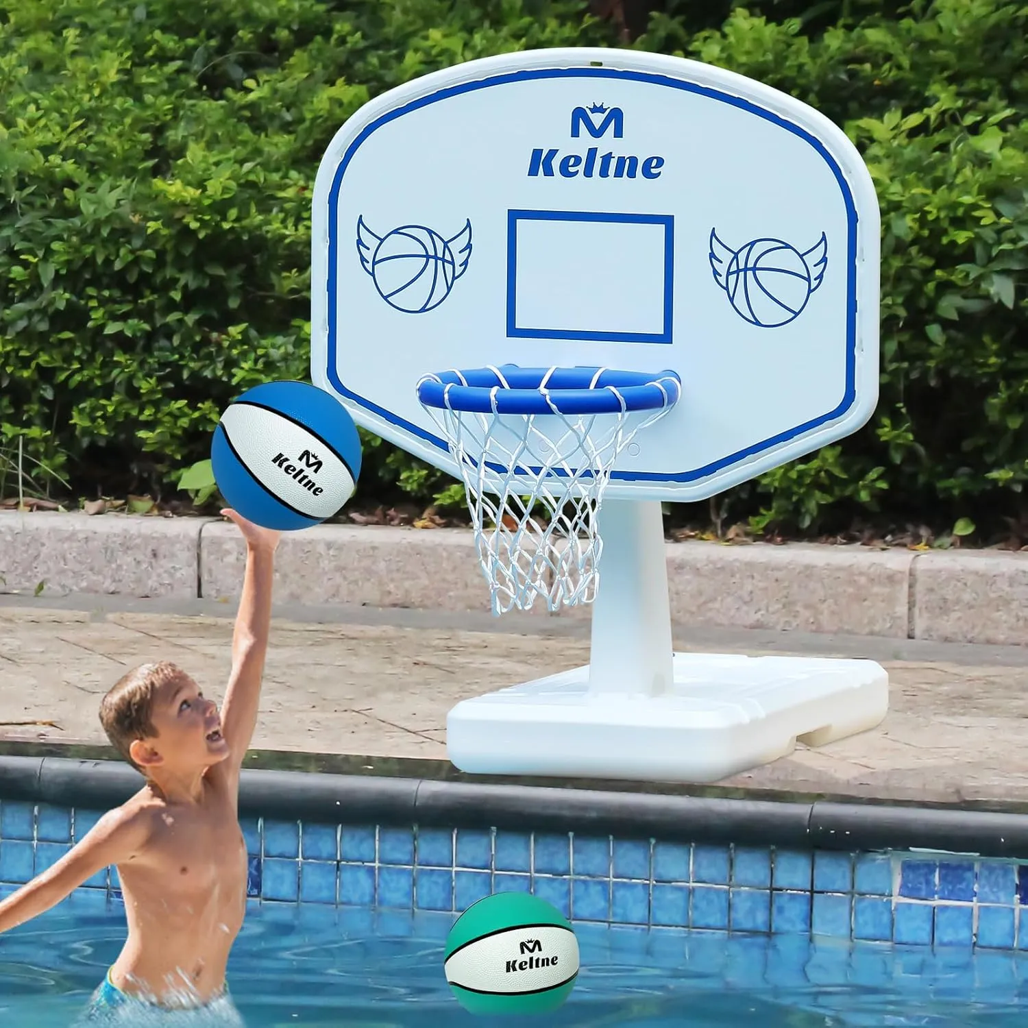 9 Inch Water Basketball 2PCS, Size 6 - Rubber Pool Basketballs with Air Pump & Net for Swimming Pools Basketball Hoops