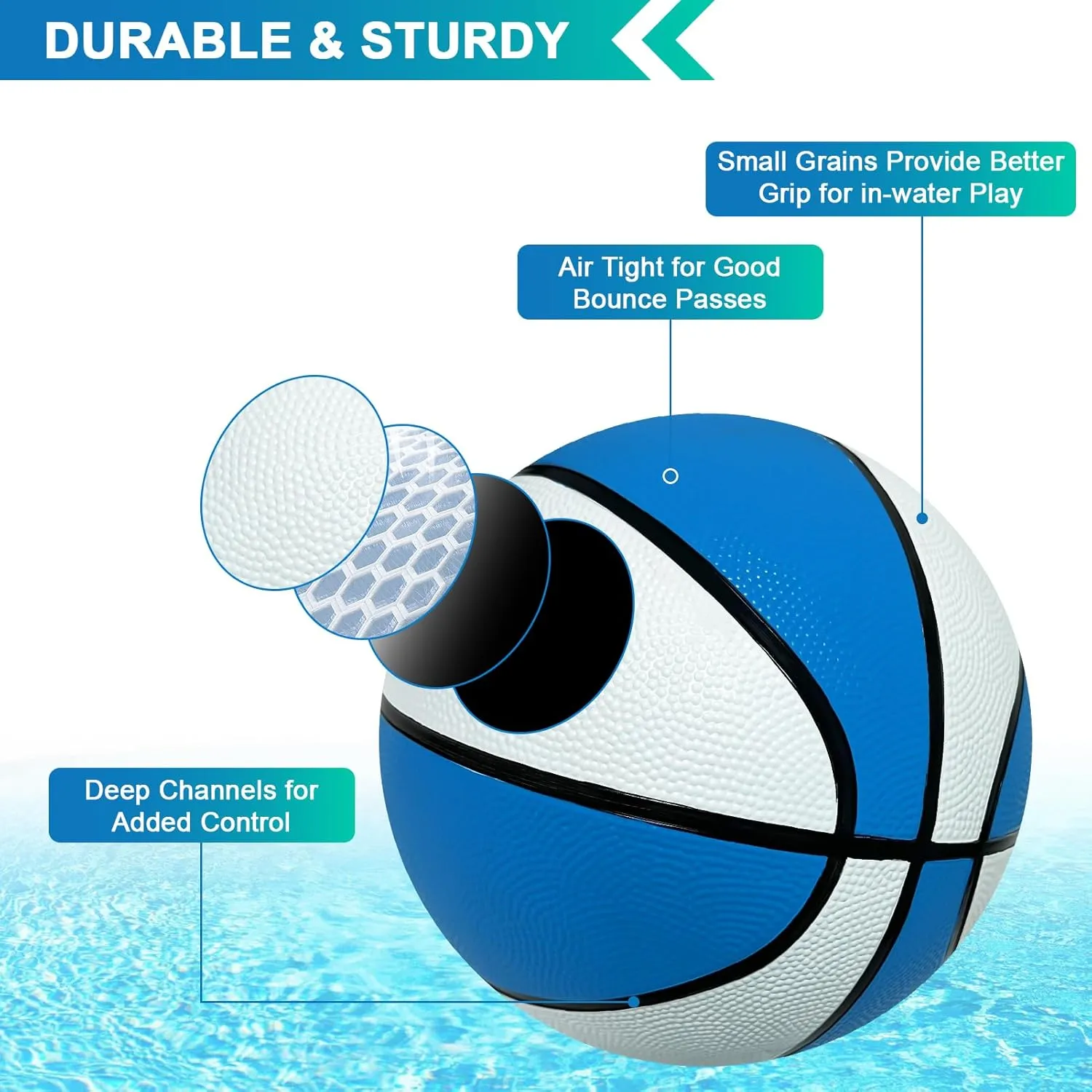9 Inch Water Basketball 2PCS, Size 6 - Rubber Pool Basketballs with Air Pump & Net for Swimming Pools Basketball Hoops