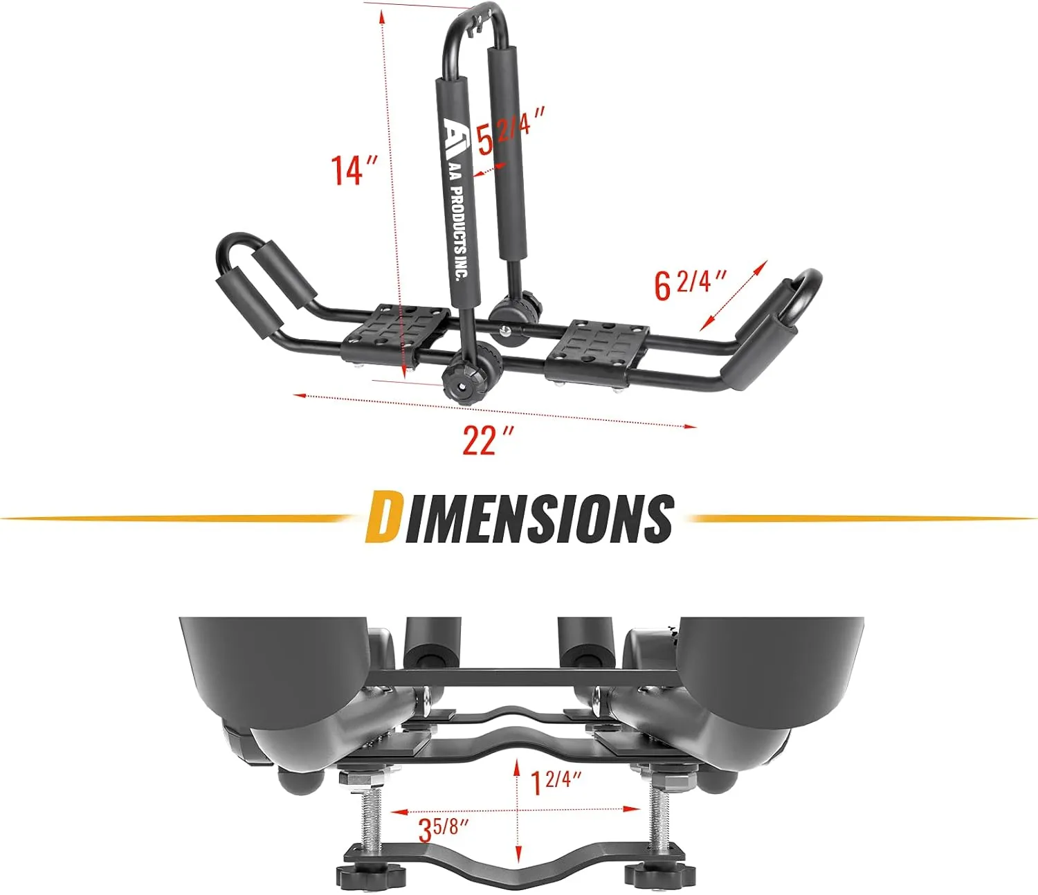 AA-Racks J-Style Bilateral Folding Kayak Carrier for Canoe, 180° Folding Motion Kayak Roof Rack for SUP,Surfboard and Ski Board on SUV, Car and Truck