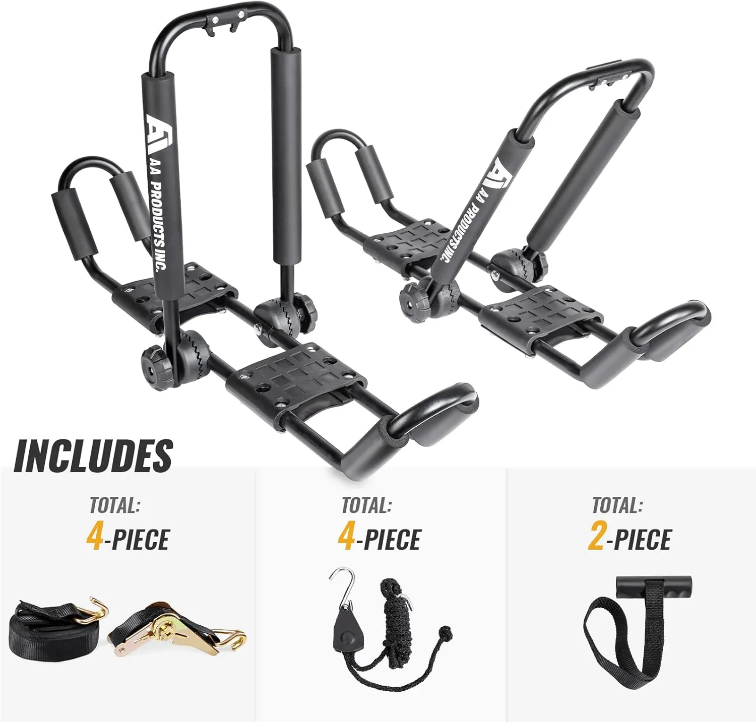 AA-Racks J-Style Bilateral Folding Kayak Carrier for Canoe, 180° Folding Motion Kayak Roof Rack for SUP,Surfboard and Ski Board on SUV, Car and Truck