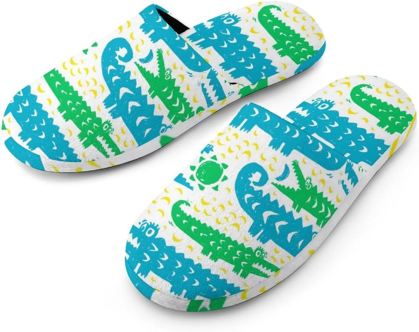 Abstract Crocodile And Sun Moon Women's Washable Cotton Slippers Comfortable House Shoes Slip on House