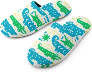 Abstract Crocodile And Sun Moon Women's Washable Cotton Slippers Comfortable House Shoes Slip on House