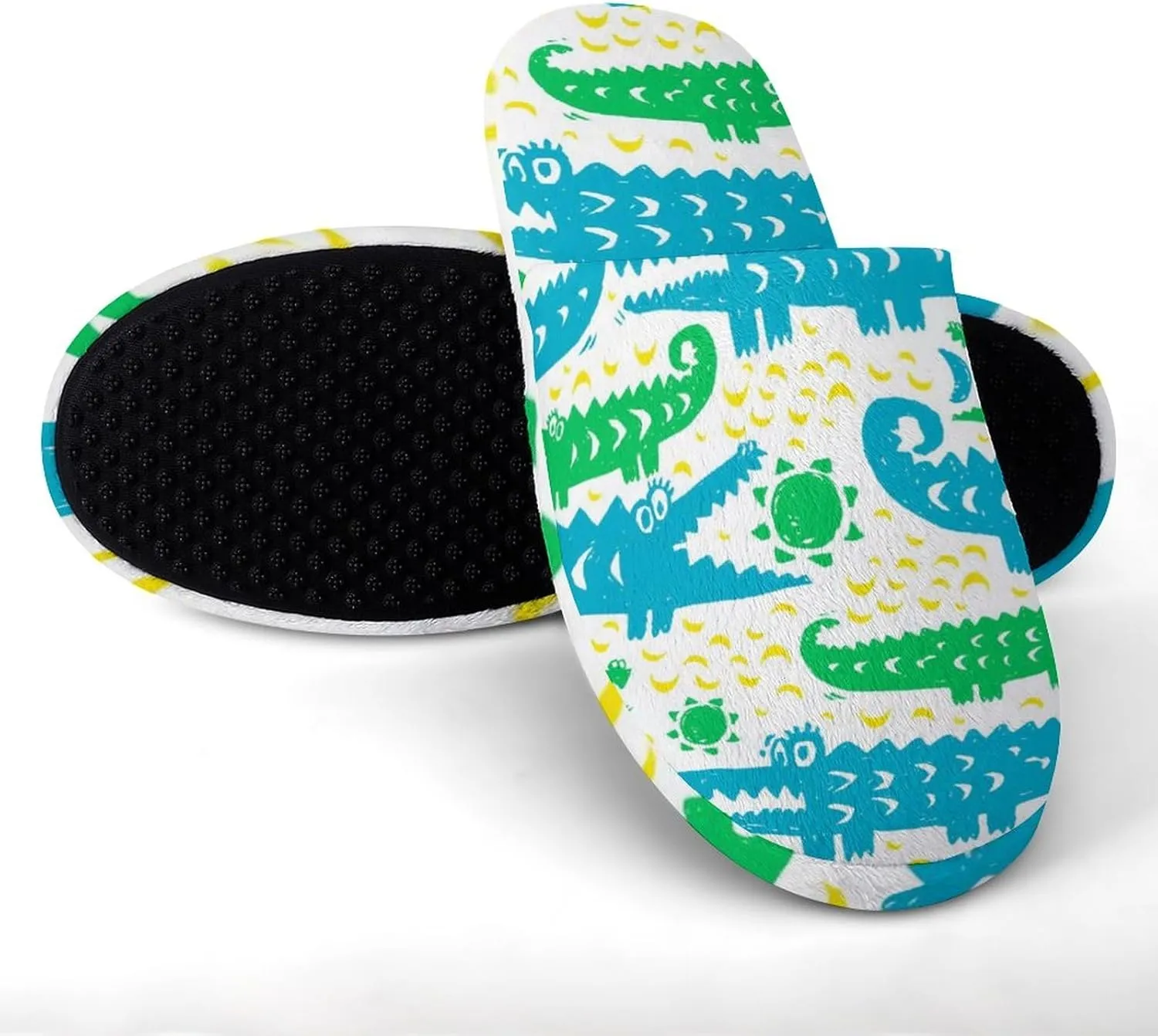 Abstract Crocodile And Sun Moon Women's Washable Cotton Slippers Comfortable House Shoes Slip on House
