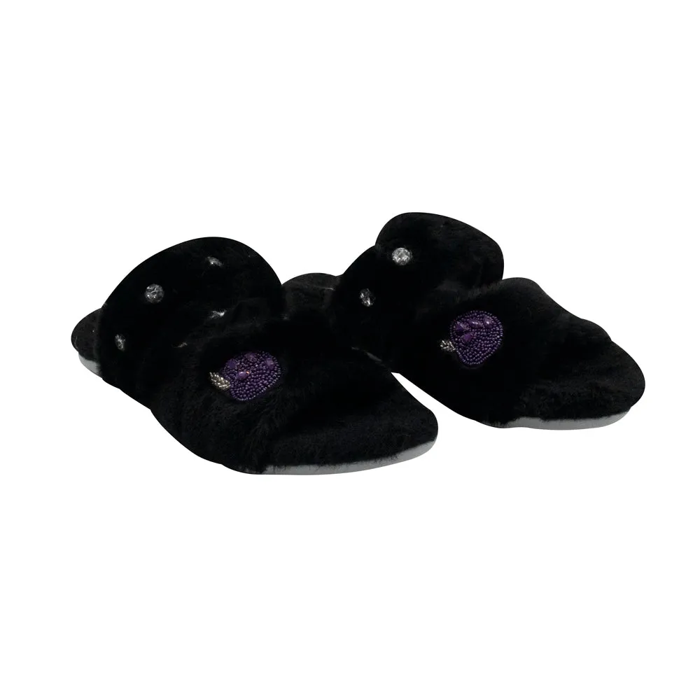 Ada Black Luxury Plush Diamanté Embellished Handmade Slipper