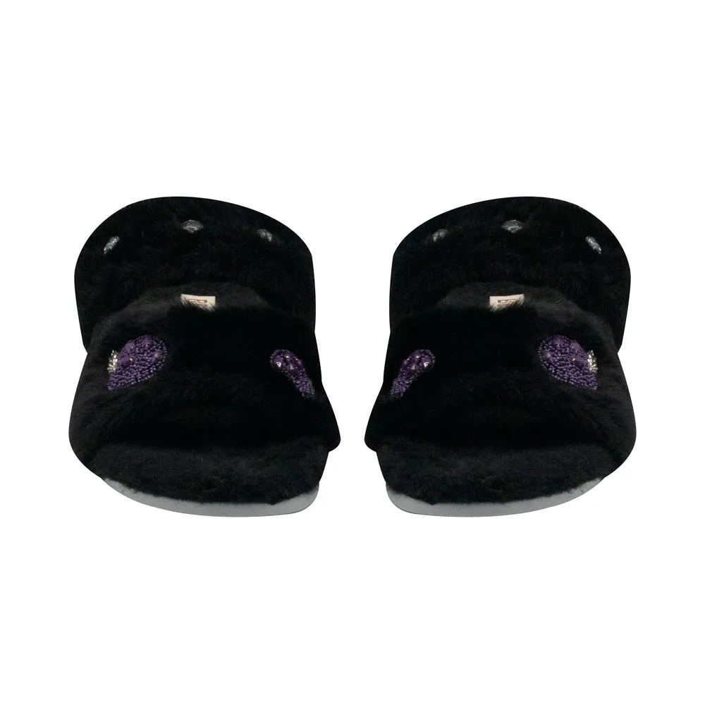 Ada Black Luxury Plush Diamanté Embellished Handmade Slipper