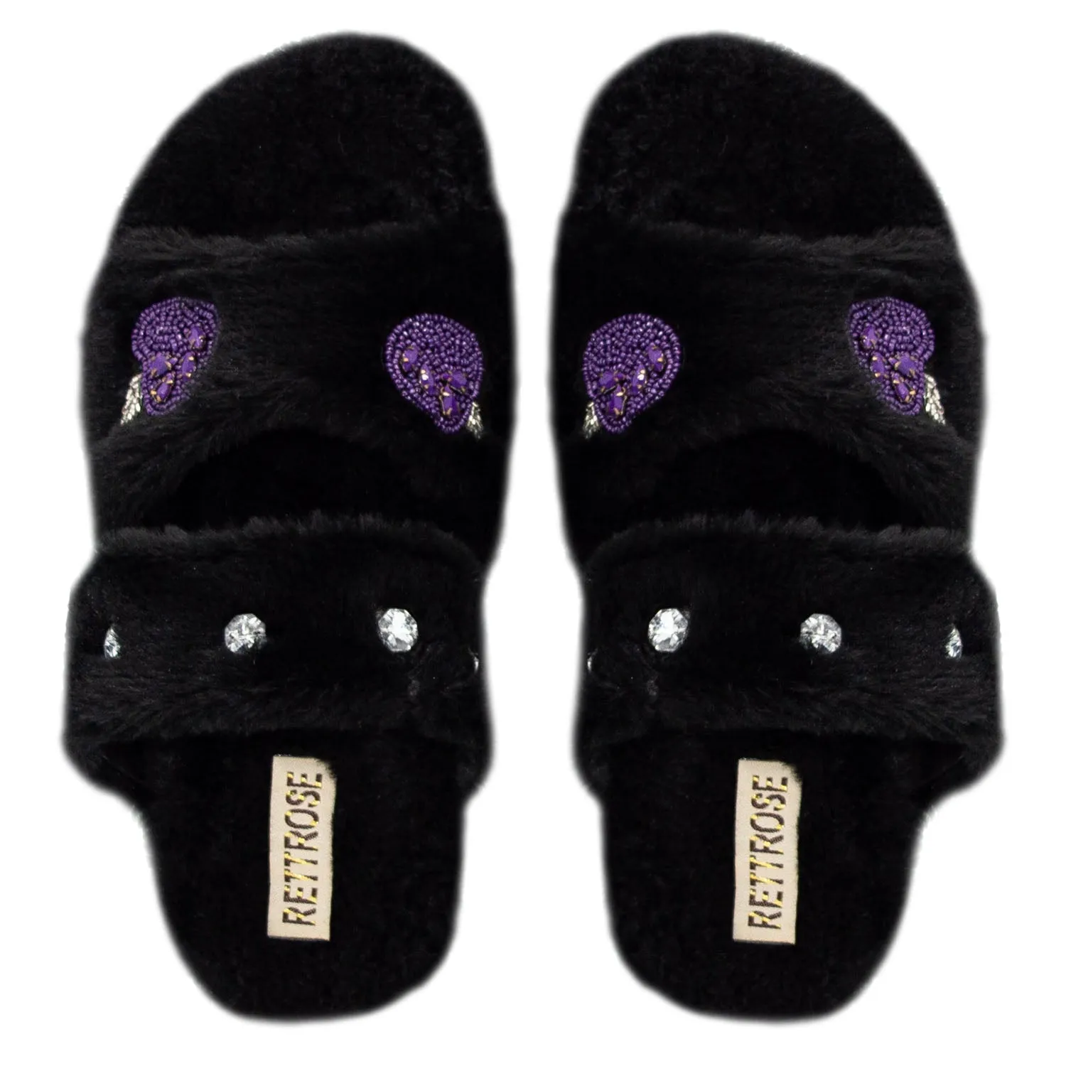 Ada Black Luxury Plush Diamanté Embellished Handmade Slipper
