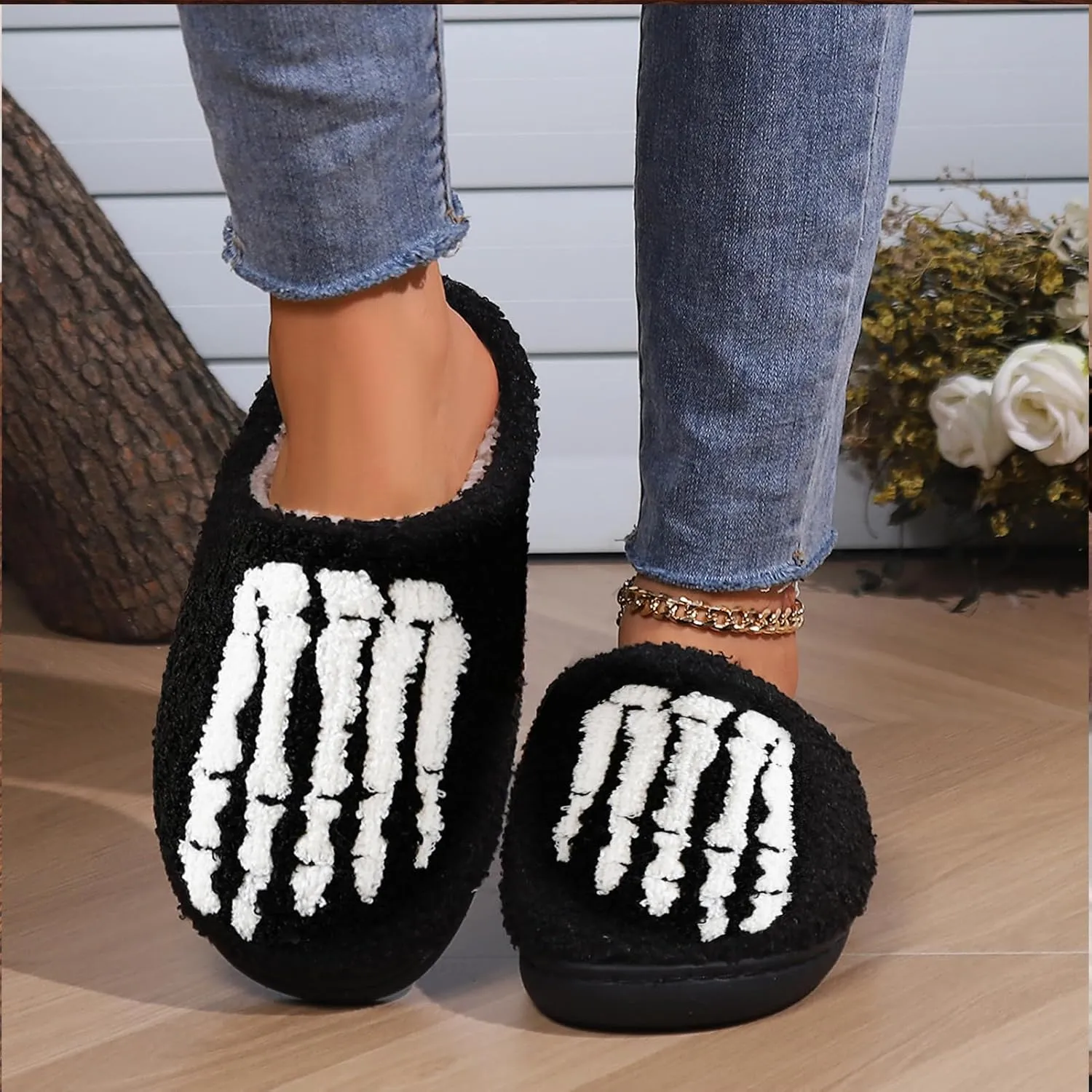Afellicy Halloween Slippers for Women Holiday Gifts House Home Bedroom Slipper Memory Foam Retro Indoor Outdoor Shoes