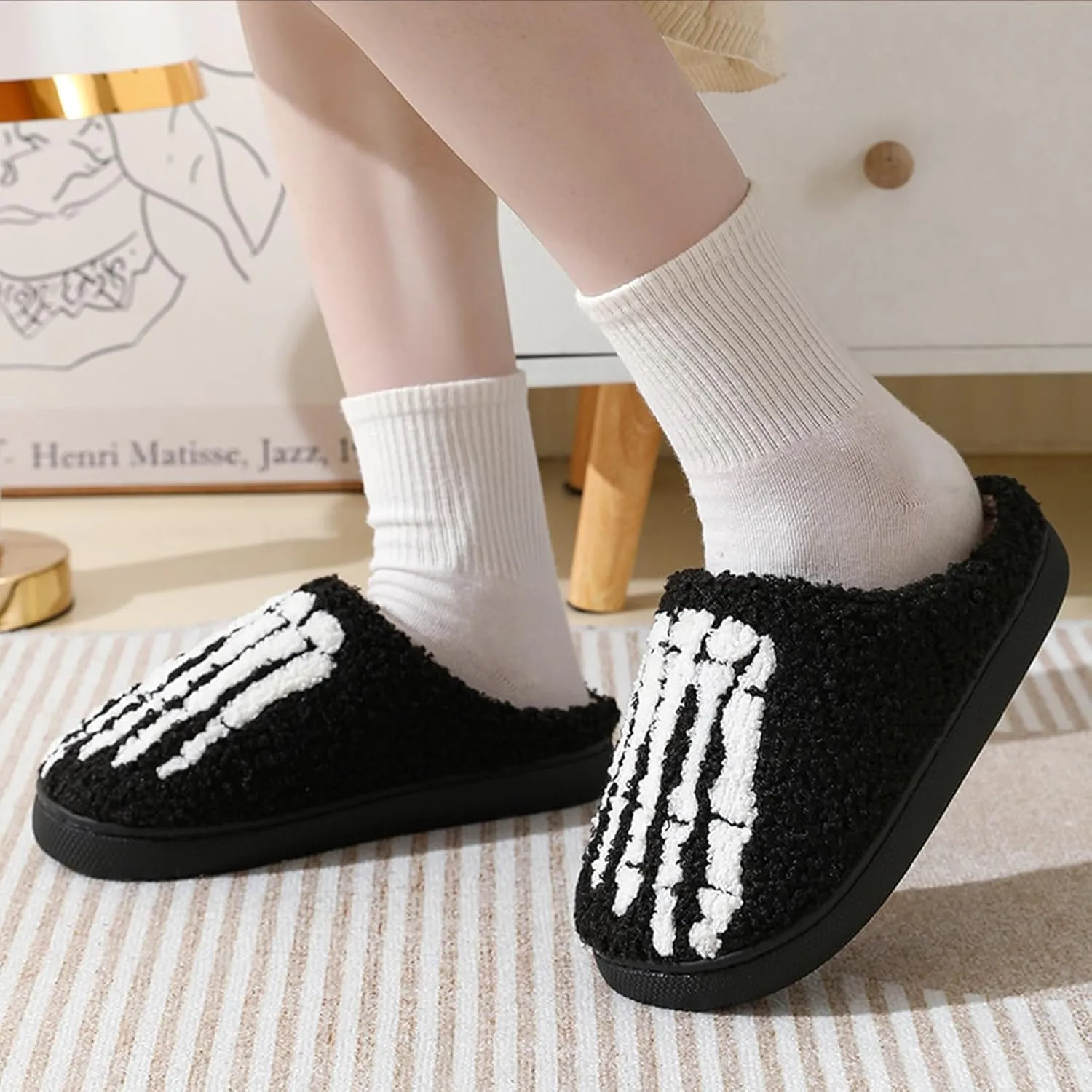Afellicy Halloween Slippers for Women Holiday Gifts House Home Bedroom Slipper Memory Foam Retro Indoor Outdoor Shoes