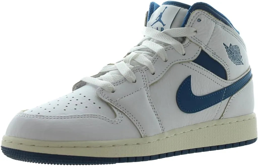 Air Jordan 1 Mid SE Big Kids' Shoes (White/Industrial Blue-SAIL)