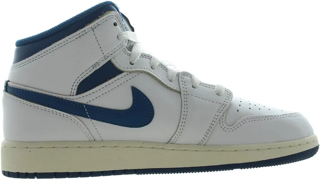 Air Jordan 1 Mid SE Big Kids' Shoes (White/Industrial Blue-SAIL)